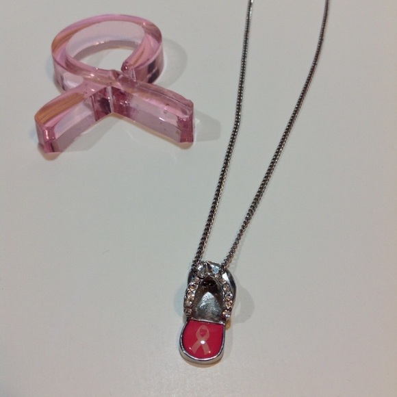 3/$15:Breast Cancer Necklace- flip flop charm - Picture 2 of 7